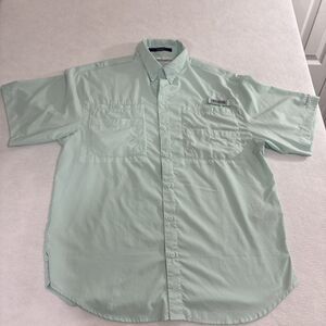 Columbia PFG Tamiami Shirt Mens Medium Teal Omni-Shade Fishing Short Sleeve
